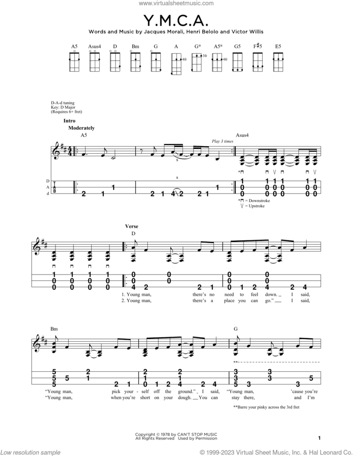 Y.M.C.A. sheet music for dulcimer solo by Village People, Henri Belolo, Jacques Morali and Victor Willis, intermediate skill level