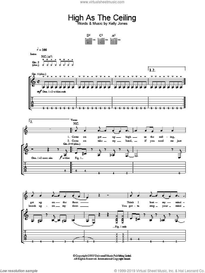 High As The Ceiling sheet music for guitar (tablature) by Stereophonics, intermediate skill level