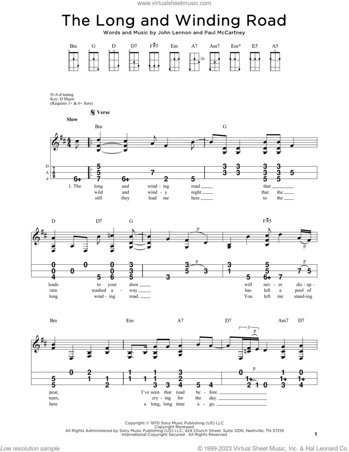 The Long And Winding Road sheet music for dulcimer solo by The Beatles, John Lennon and Paul McCartney, intermediate skill level
