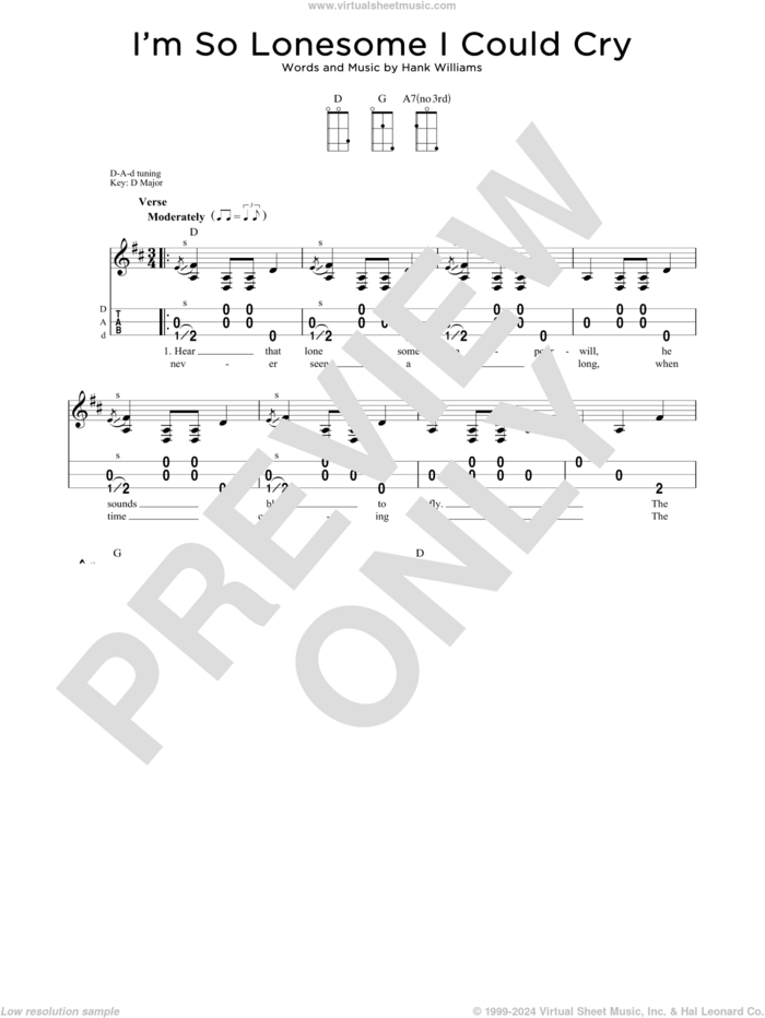 I'm So Lonesome I Could Cry sheet music for dulcimer solo by Hank Williams, intermediate skill level