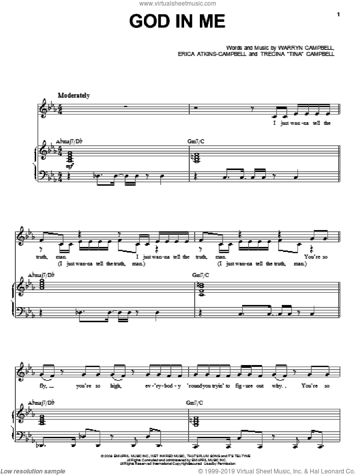 God In Me sheet music for voice, piano or guitar by Mary Mary, Erica Atkins-Campbell, Trecina 'Tina' Campbell and Warryn Campbell, intermediate skill level