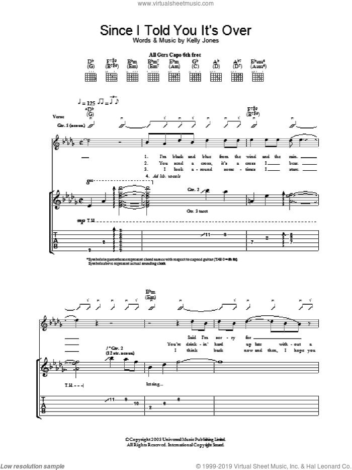 Since I Told You It's Over sheet music for guitar (tablature) by Stereophonics, intermediate skill level