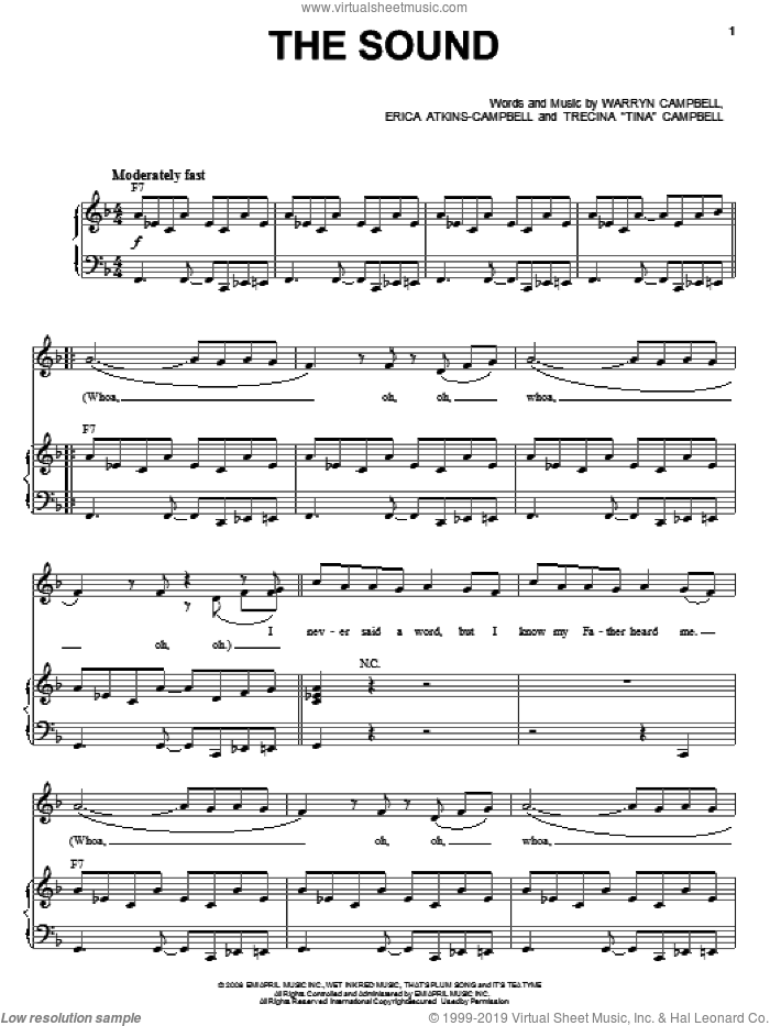 The Sound sheet music for voice, piano or guitar by Mary Mary, Erica Atkins-Campbell, Trecina 'Tina' Campbell and Warryn Campbell, intermediate skill level