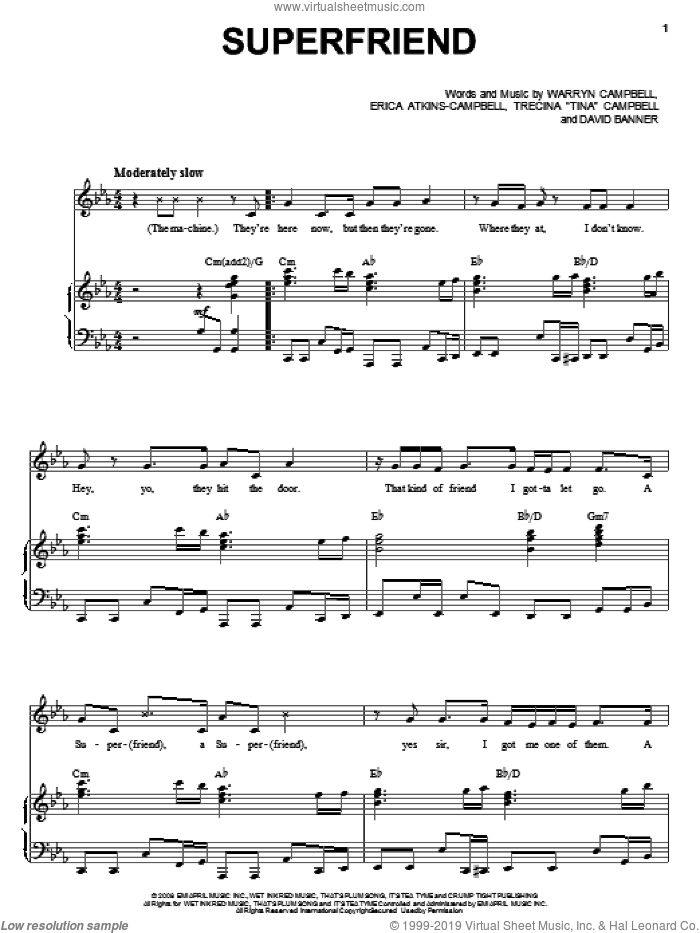 Superfriend sheet music for voice, piano or guitar by Mary Mary, David Banner, Erica Atkins-Campbell, Trecina 'Tina' Campbell and Warryn Campbell, intermediate skill level