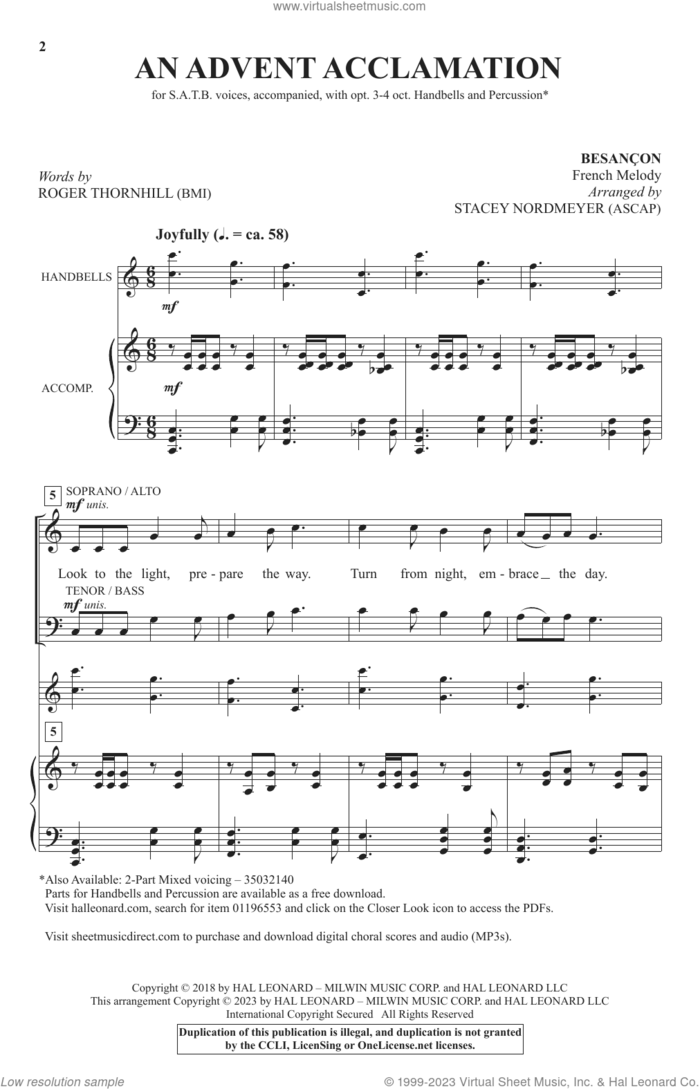 An Advent Acclamation (arr. Stacey Nordmeyer) sheet music for choir (SATB: soprano, alto, tenor, bass) by Roger Thornhill and Stacey Nordmeyer, intermediate skill level