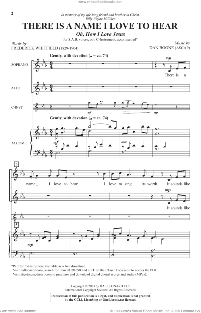 There Is A Name I Love To Hear (Oh, How I Love Jesus) sheet music for choir (SAB: soprano, alto, bass) by Dan Boone and Frederick Whitfield, intermediate skill level