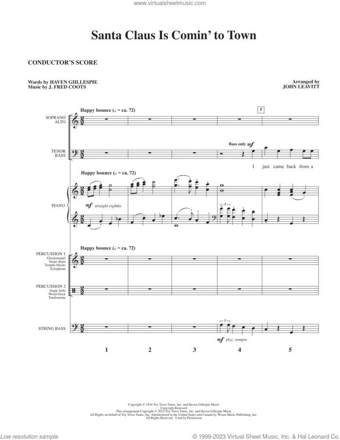 Santa Claus Is Comin' To Town (arr. John Leavitt) (COMPLETE) sheet music for orchestra/band by John Leavitt, Haven Gillespie and J. Fred Coots, intermediate skill level