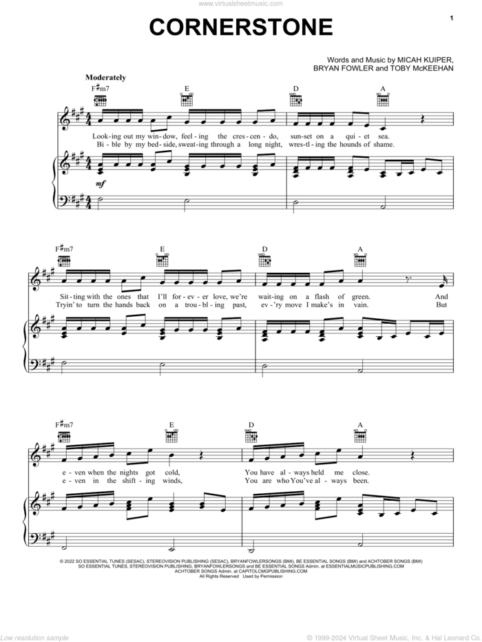 Cornerstone (feat. Zach Williams) sheet music for voice, piano or guitar by tobyMac, Bryan Fowler, Micah Kuiper and Toby McKeehan, intermediate skill level
