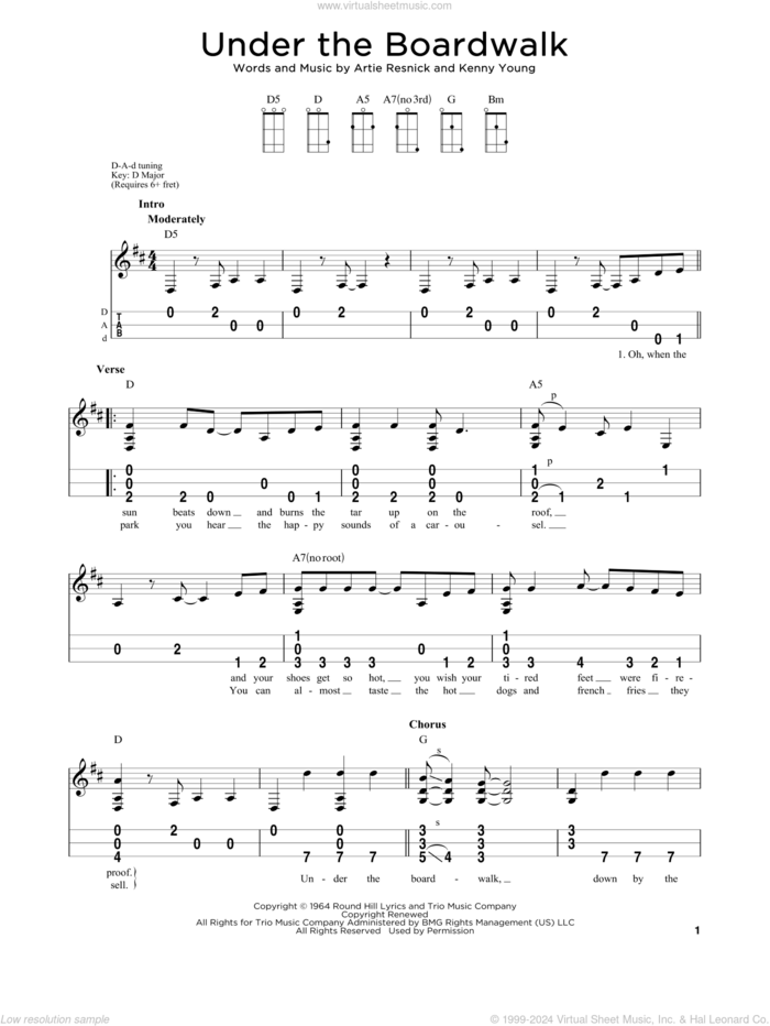 Under The Boardwalk sheet music for dulcimer solo by The Drifters, Artie Resnick and Kenny Young, intermediate skill level