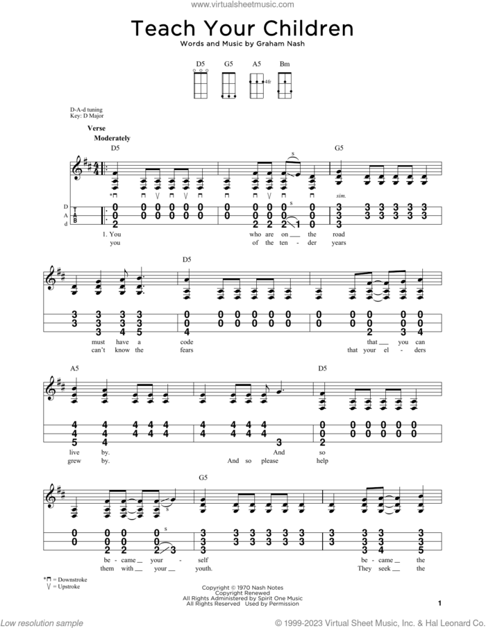 Teach Your Children sheet music for dulcimer solo by Crosby, Stills, Nash & Young and Graham Nash, intermediate skill level
