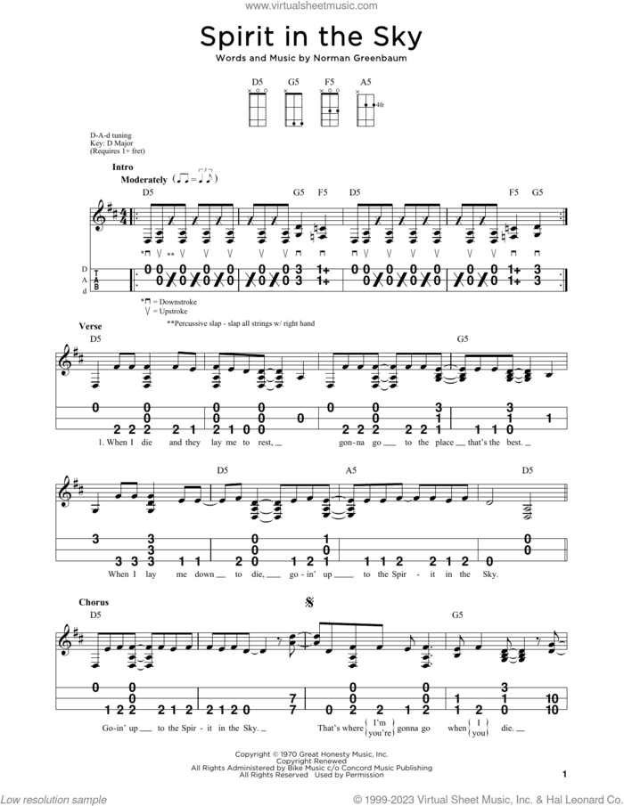 Spirit In The Sky sheet music for dulcimer solo by Norman Greenbaum, intermediate skill level