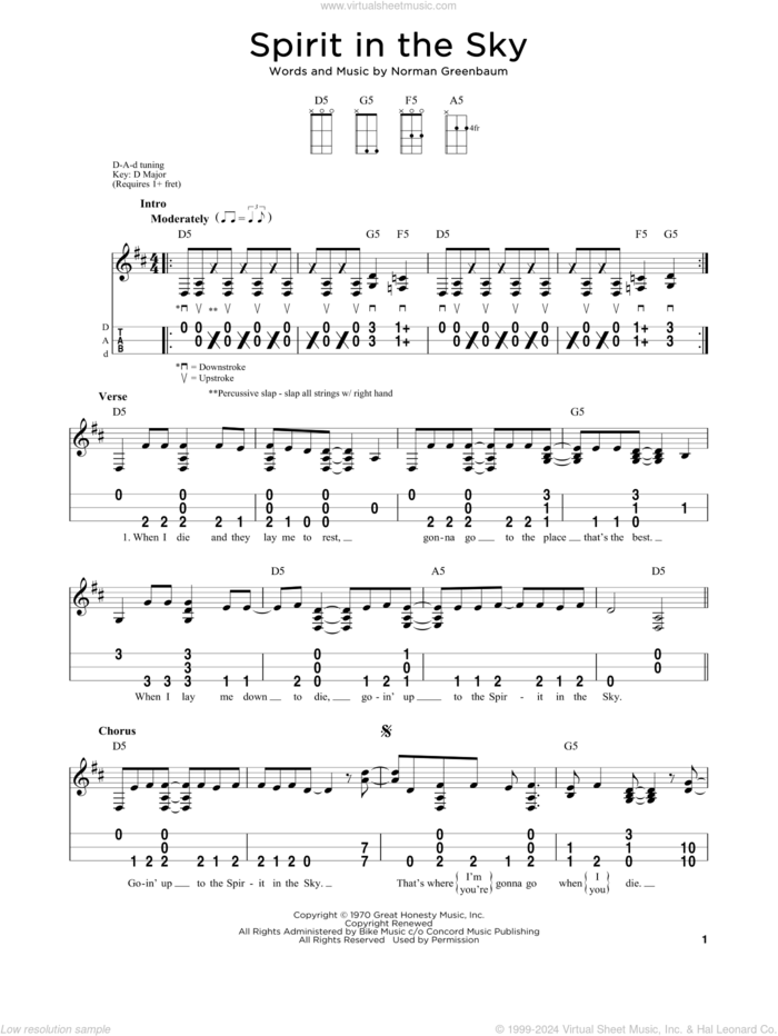 Spirit In The Sky sheet music for dulcimer solo by Norman Greenbaum, intermediate skill level