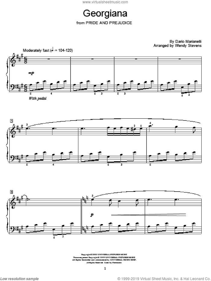 Georgiana (from Pride And Prejudice) (arr. Wendy Stevens) sheet music for piano solo (elementary) by Dario Marianelli, Miscellaneous, Pride & Prejudice (Movie) and Wendy Stevens, beginner piano (elementary)