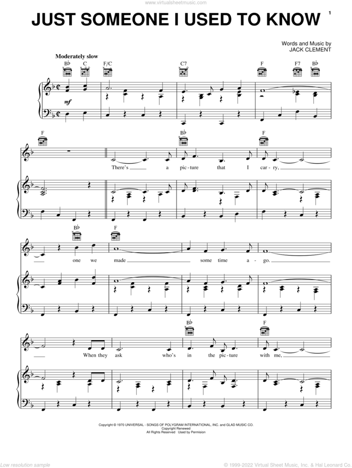 Just Someone I Used To Know sheet music for voice, piano or guitar by Jack Clement, Dolly Parton and Porter Wagoner, intermediate skill level