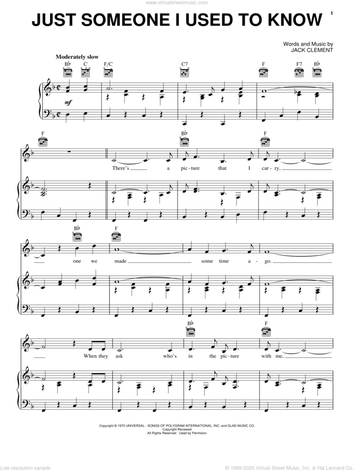 Just Someone I Used To Know sheet music for voice, piano or guitar by Jack Clement, Dolly Parton and Porter Wagoner, intermediate skill level