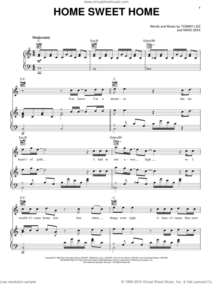 Home Sweet Home sheet music for voice, piano or guitar by Motley Crue, Carrie Underwood, Mikki Sixx and Tommy Lee, intermediate skill level
