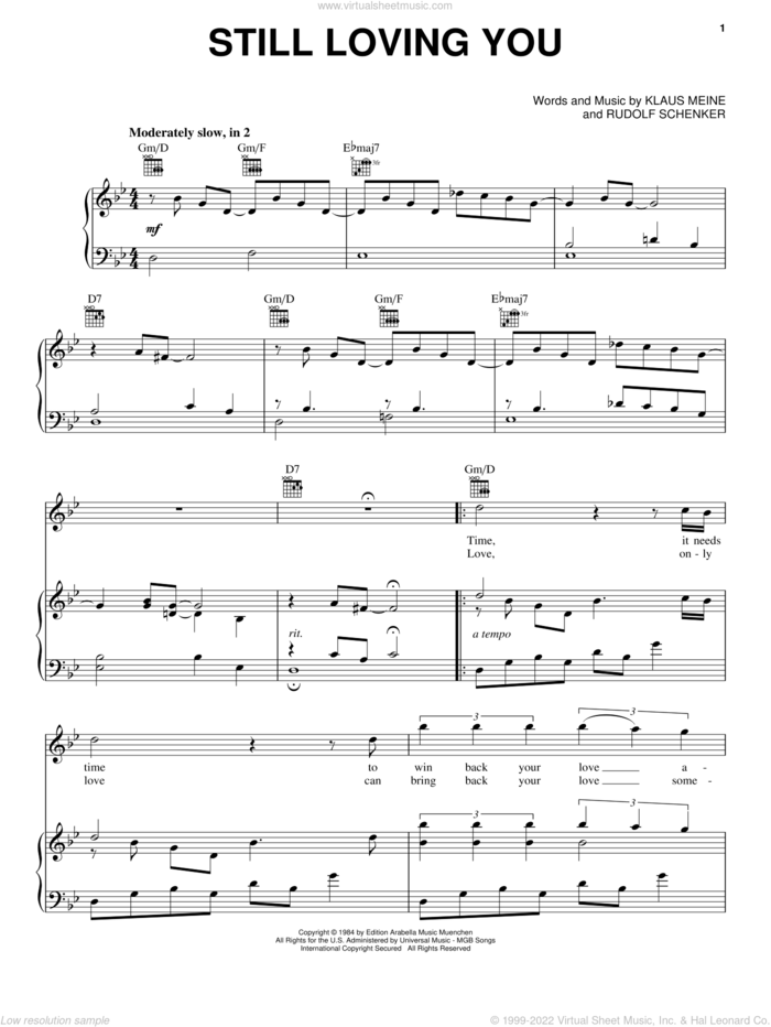Still Loving You sheet music for voice, piano or guitar by Scorpions, Klaus Meine and Rudolf Schenker, intermediate skill level