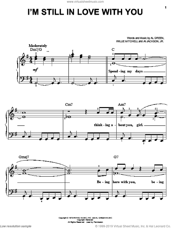I'm Still In Love With You sheet music for piano solo by Al Green, Al Jackson, Jr. and Willie Mitchell, easy skill level