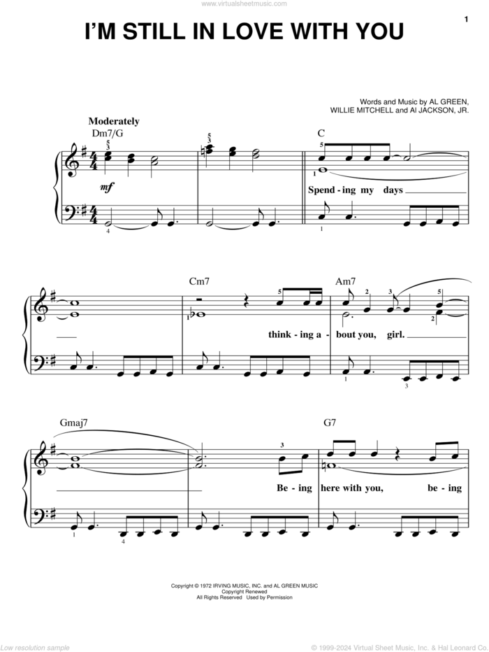 I'm Still In Love With You sheet music for piano solo by Al Green, Al Jackson, Jr. and Willie Mitchell, easy skill level