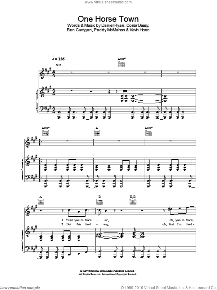 One Horse Town sheet music for voice, piano or guitar by The Thrills, intermediate skill level