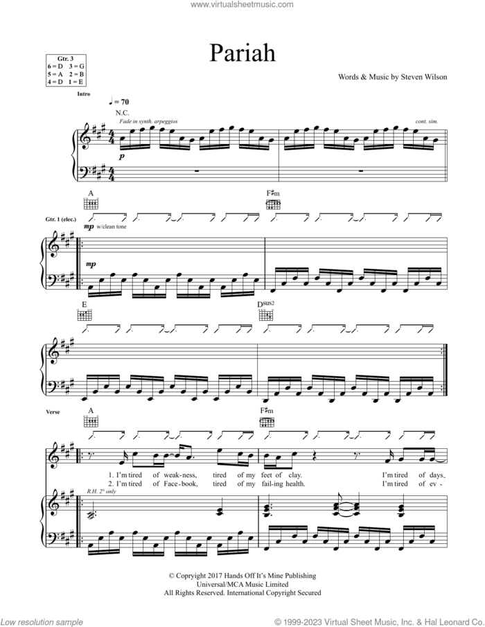 Pariah sheet music for guitar (tablature) by Steven Wilson, intermediate skill level