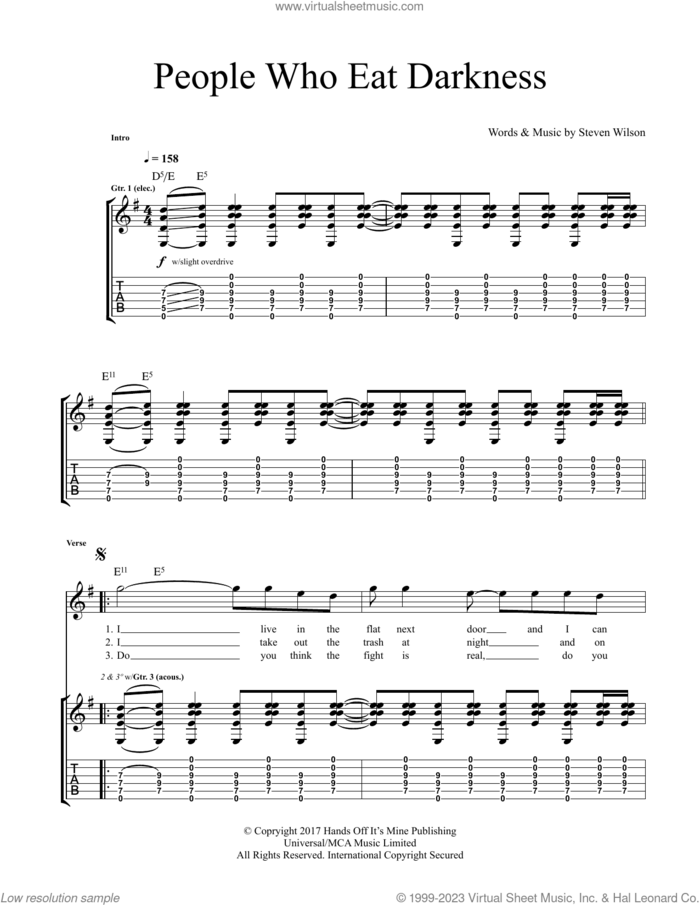 People Who Eat Darkness sheet music for guitar (tablature) by Steven Wilson, intermediate skill level