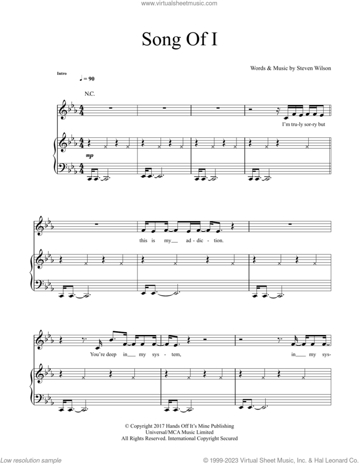 Song Of I sheet music for voice and piano by Steven Wilson, intermediate skill level