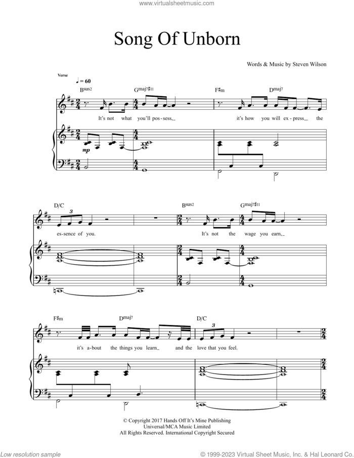 Song Of Unborn sheet music for guitar (tablature) by Steven Wilson, intermediate skill level