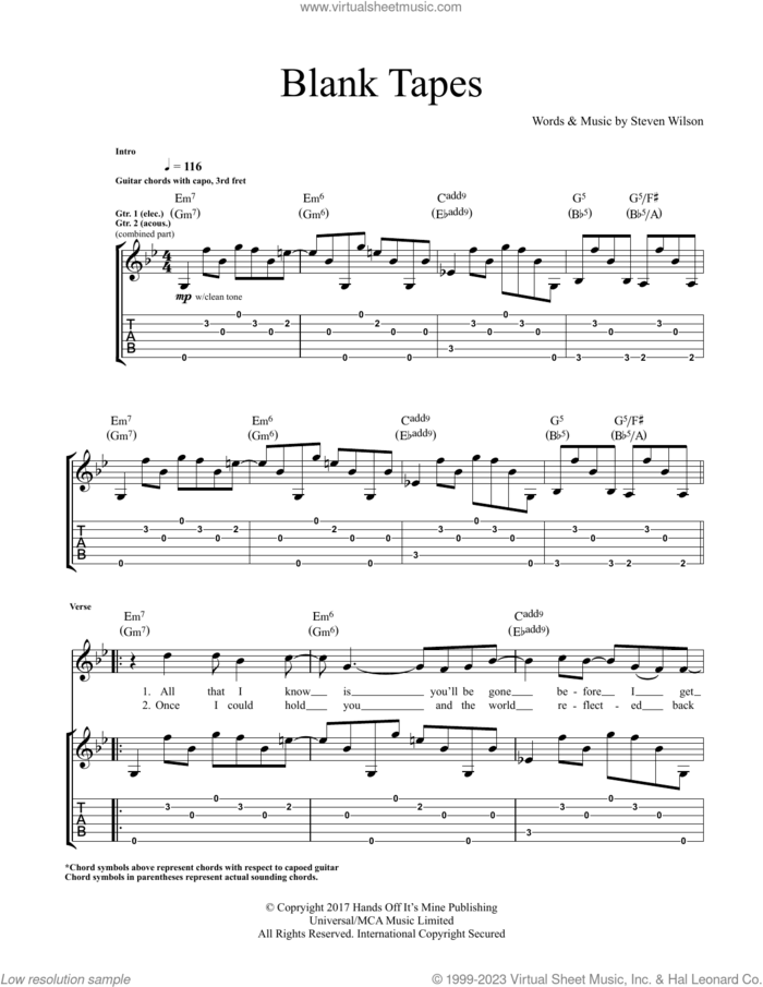 Blank Tapes sheet music for guitar (tablature) by Steven Wilson, intermediate skill level