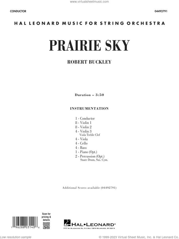 Prairie Sky (COMPLETE) sheet music for orchestra by Robert Buckley, intermediate skill level