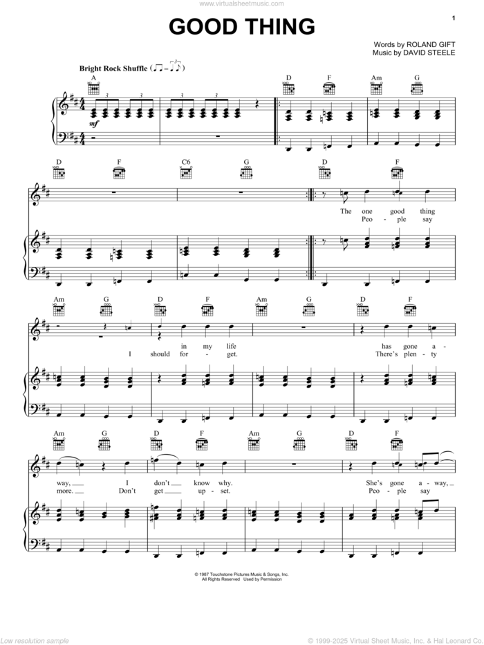 Good Thing sheet music for voice, piano or guitar by Fine Young Cannibals, David Steele and Roland Gift, intermediate skill level