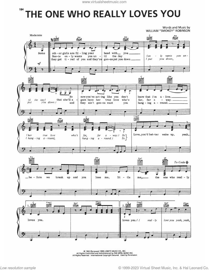 The One Who Really Loves You sheet music for voice, piano or guitar by Mary Wells, intermediate skill level