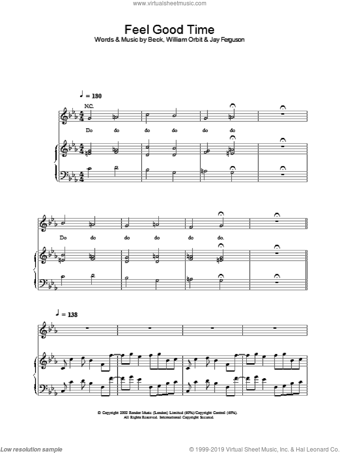 Feel Good Time sheet music for voice, piano or guitar, intermediate skill level