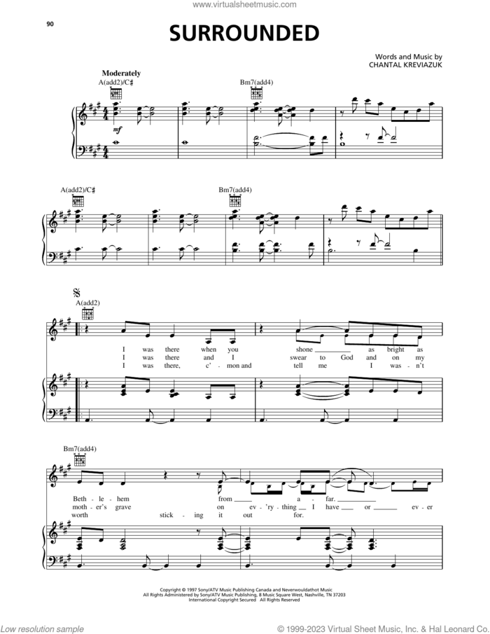 Surrounded sheet music for voice, piano or guitar by Chantal Kreviazuk, intermediate skill level