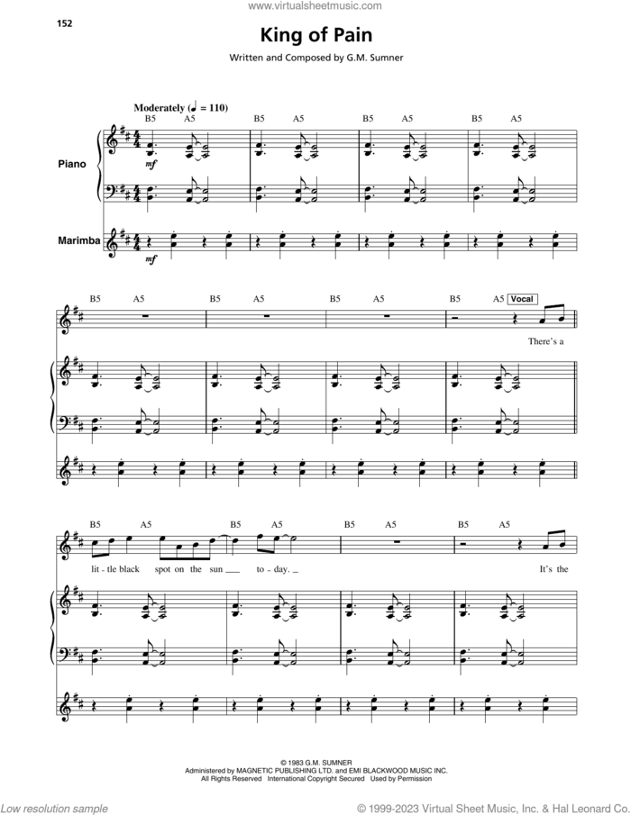 King Of Pain sheet music for keyboard or piano by The Police and Sting, intermediate skill level