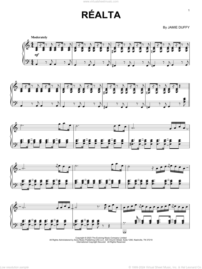 Realta sheet music for piano solo by Jamie Duffy, classical score, intermediate skill level