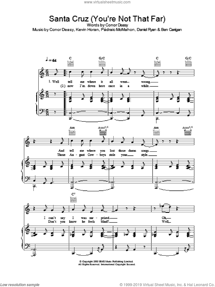 Santa Cruz (You're Not That Far) sheet music for voice, piano or guitar by The Thrills, intermediate skill level