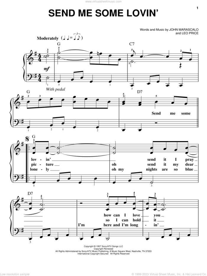 Send Me Some Lovin' sheet music for piano solo by Little Richard, Sam Cooke, John Marascalco and Leo Price, easy skill level