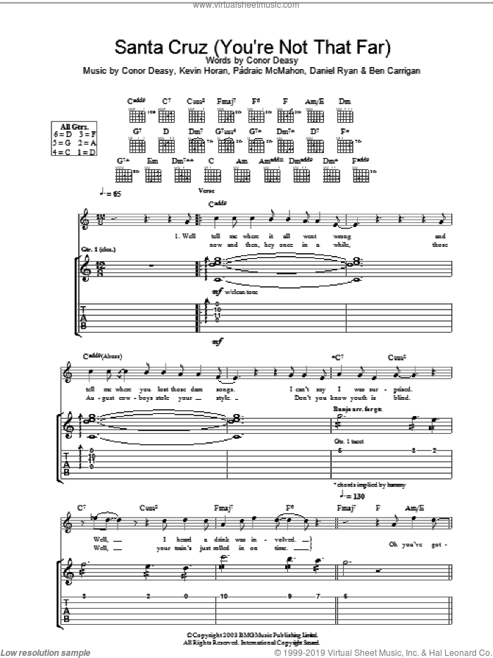 Santa Cruz (You're Not That Far) sheet music for guitar (tablature) by The Thrills, intermediate skill level