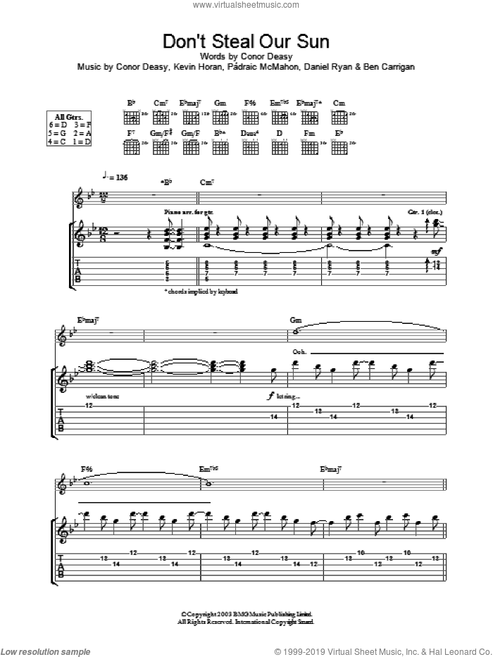Don't Steal Our Sun sheet music for guitar (tablature) by The Thrills, intermediate skill level