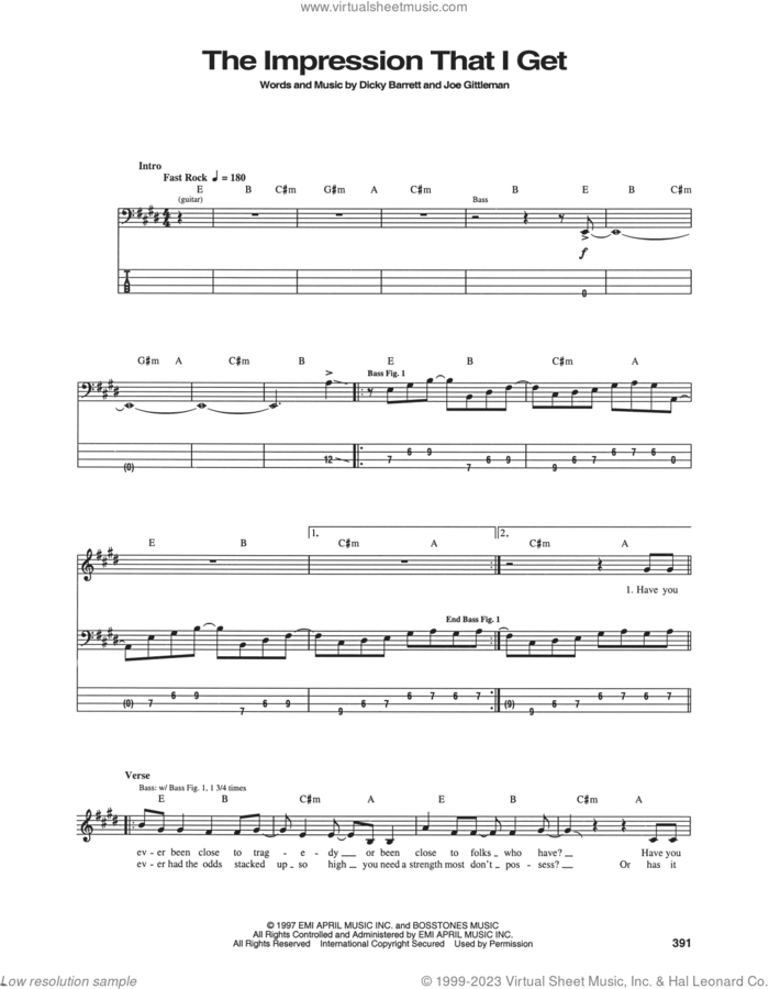 The Impression That I Get sheet music for bass (tablature) (bass guitar) by The Mighty Mighty Bosstones, Dicky Barrett and Joe Gittleman, intermediate skill level