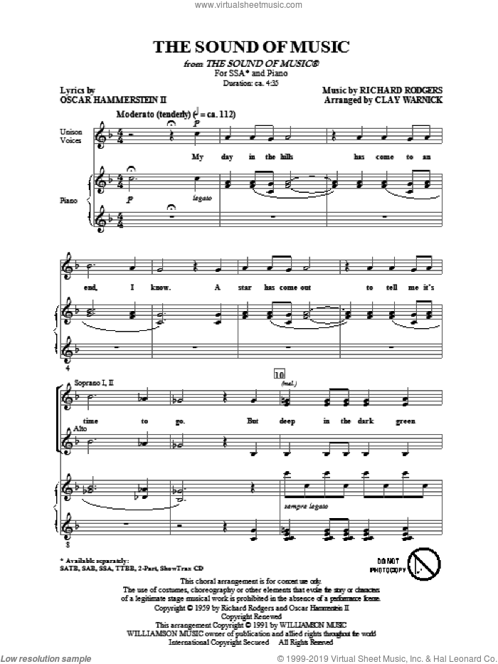 The Sound Of Music sheet music for choir (SSA: soprano, alto) by Richard Rodgers, Oscar II Hammerstein and Clay Warnick, intermediate skill level