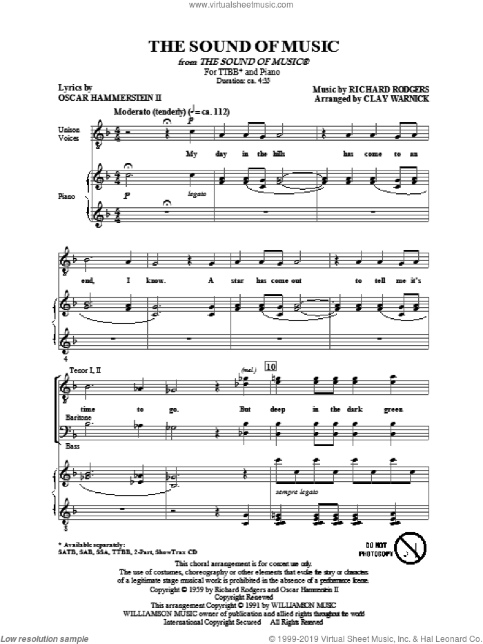 The Sound Of Music sheet music for choir (TTBB: tenor, bass) by Richard Rodgers, Oscar II Hammerstein and Clay Warnick, intermediate skill level