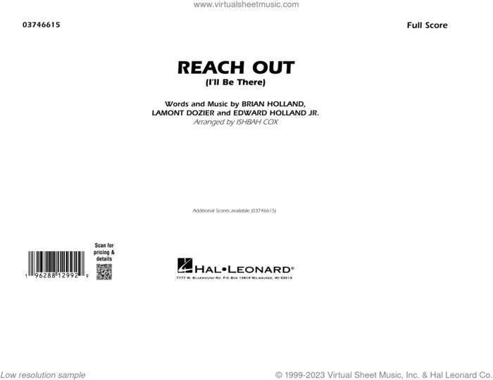 Reach Out (I'll Be There) (arr. Cox) sheet music for marching band (full score) by Four Tops, Ishbah Cox, Brian Holland, Edward Holland Jr. and Lamont Dozier, intermediate skill level