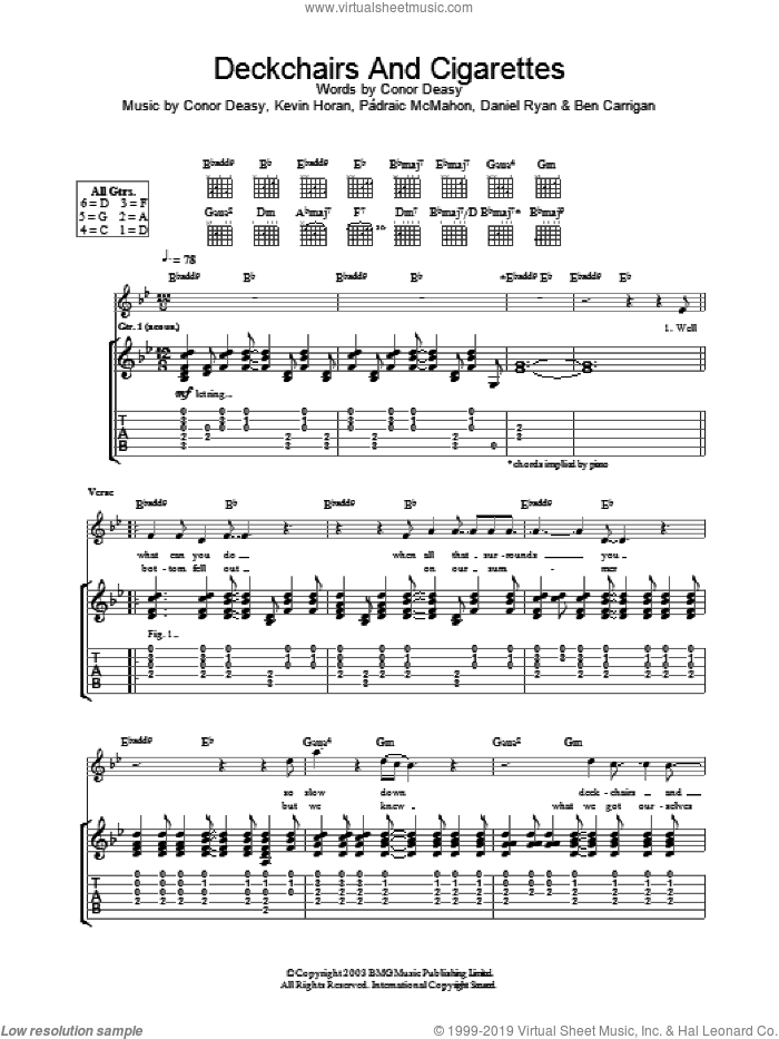 Deckchairs And Cigarettes sheet music for guitar (tablature) by The Thrills, intermediate skill level