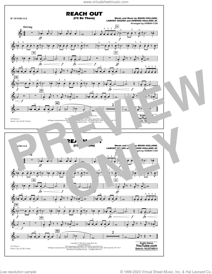 Reach Out (I'll Be There) (arr. Cox) sheet music for marching band (Bb tenor sax) by Four Tops, Ishbah Cox, Brian Holland, Edward Holland Jr. and Lamont Dozier, intermediate skill level