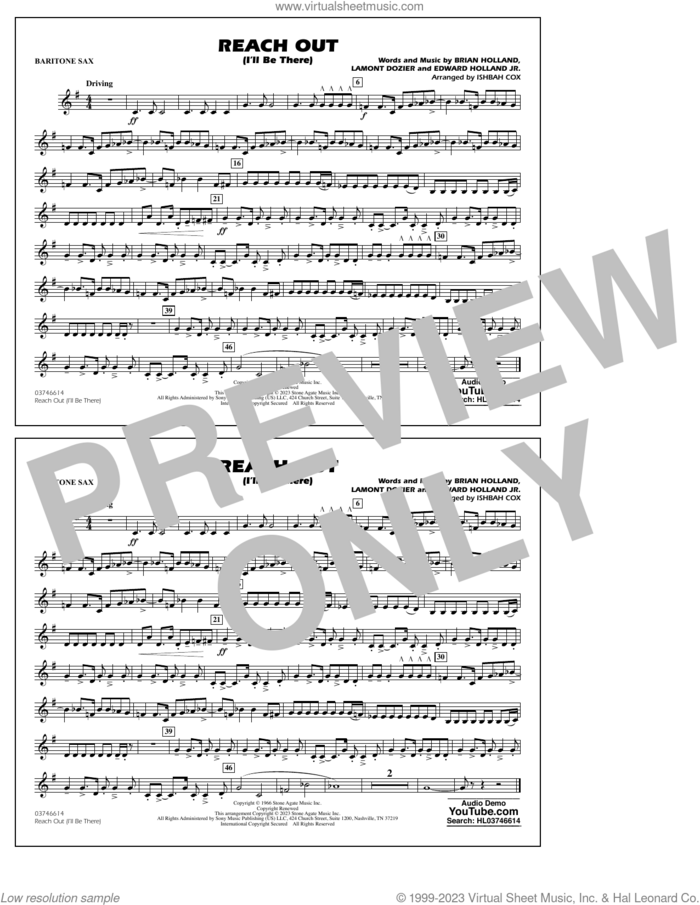 Reach Out (I'll Be There) (arr. Cox) sheet music for marching band (Eb baritone sax) by Four Tops, Ishbah Cox, Brian Holland, Edward Holland Jr. and Lamont Dozier, intermediate skill level
