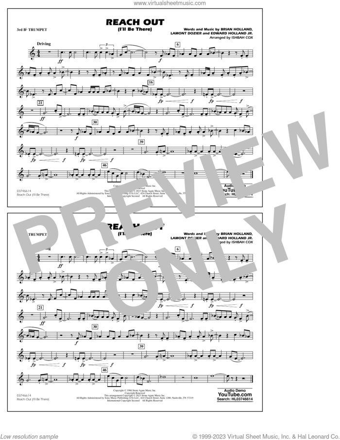 Reach Out (I'll Be There) (arr. Cox) sheet music for marching band (3rd Bb trumpet) by Four Tops, Ishbah Cox, Brian Holland, Edward Holland Jr. and Lamont Dozier, intermediate skill level