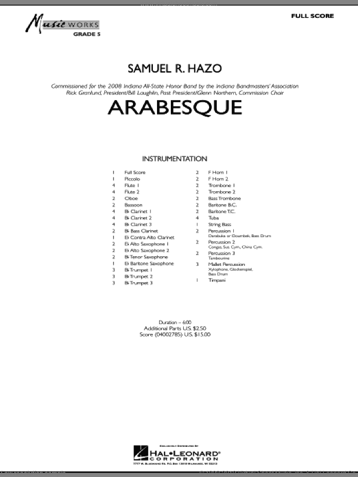 Arabesque (COMPLETE) sheet music for concert band by Samuel R. Hazo, intermediate skill level