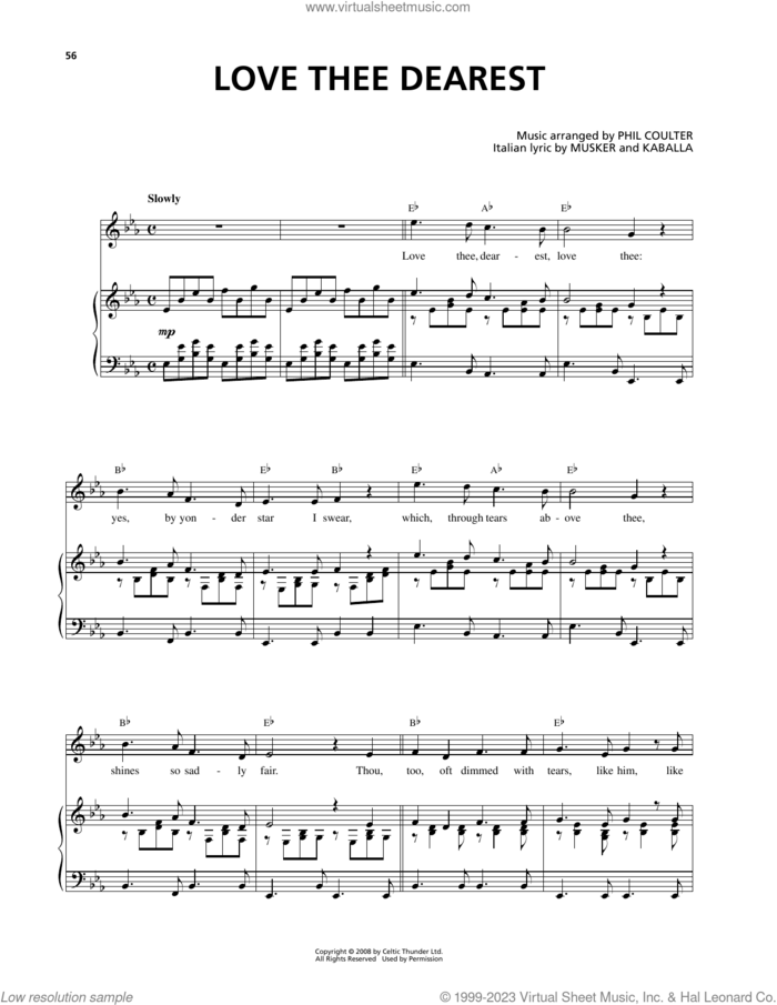 Love Thee Dearest sheet music for voice and piano by Celtic Thunder, Phil Coulter, Kaballa and Musker, intermediate skill level